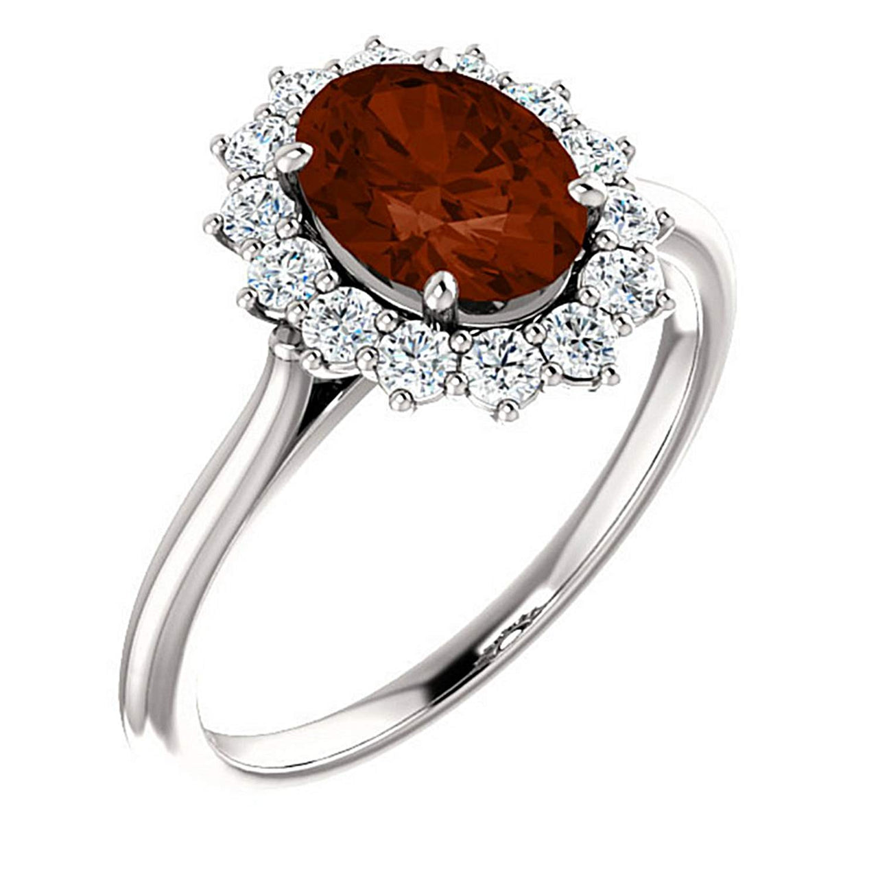 Mozambique Garnet and Diamond Halo 14k White OR Yellow Gold Ring, Size 7