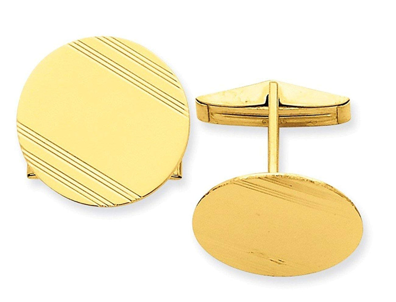 14k Yellow Gold Line Texture Rectangle Cuff Links, 16X17MM