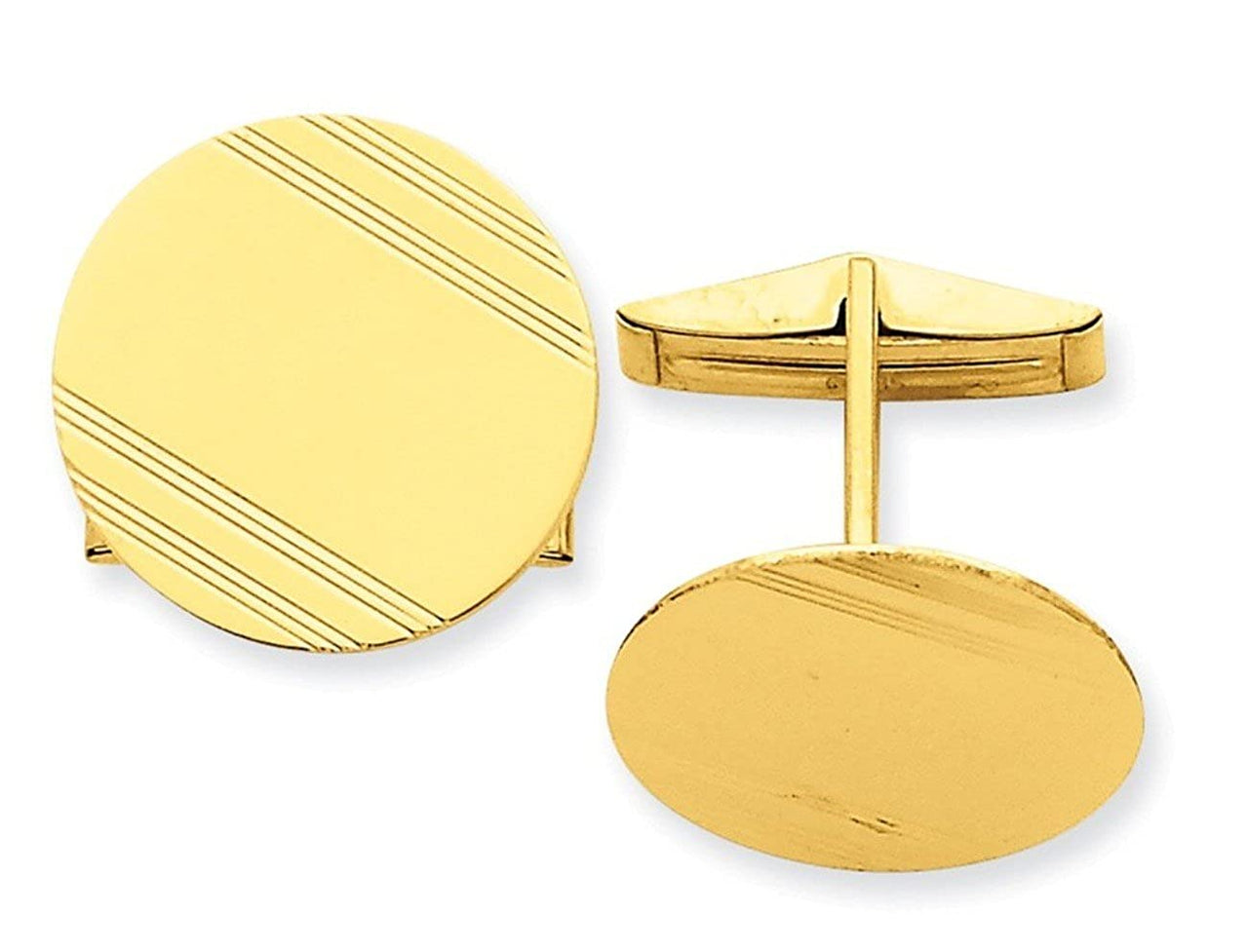 14k Yellow Gold Line Texture Round Cuff Links, 20MM