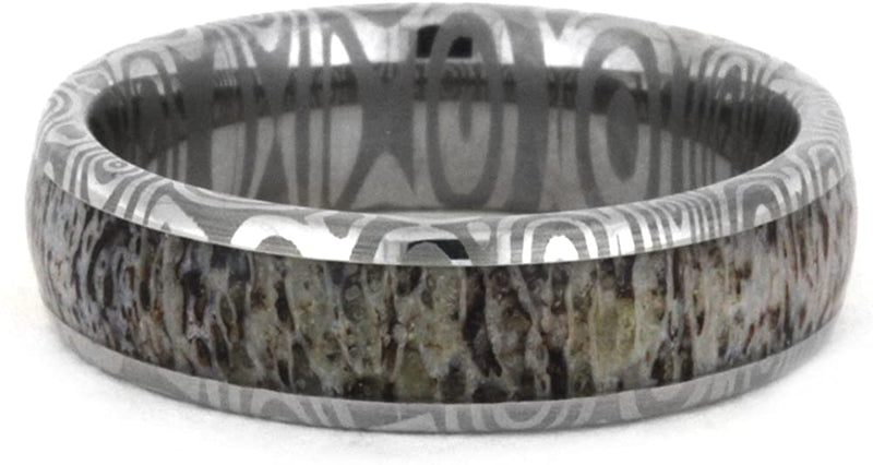 Deer Antler Damascus Stainless Steel, 6mm Comfort-Fit Band, Size 7.25