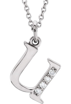 Diamond Initial 'u' Lowercase Letter Rhodium-Plate 14k White Gold Pendant Necklace, 16" (.025 Ctw GH, I1)