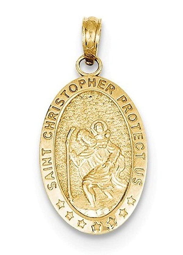 14k Yellow Gold Saint Christopher Medal Charm Pendant (20X12 MM)