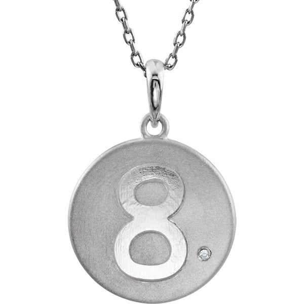 Diamond Number '8' Sterling Silver Pendant Necklace, 18" (.005 Cttw)