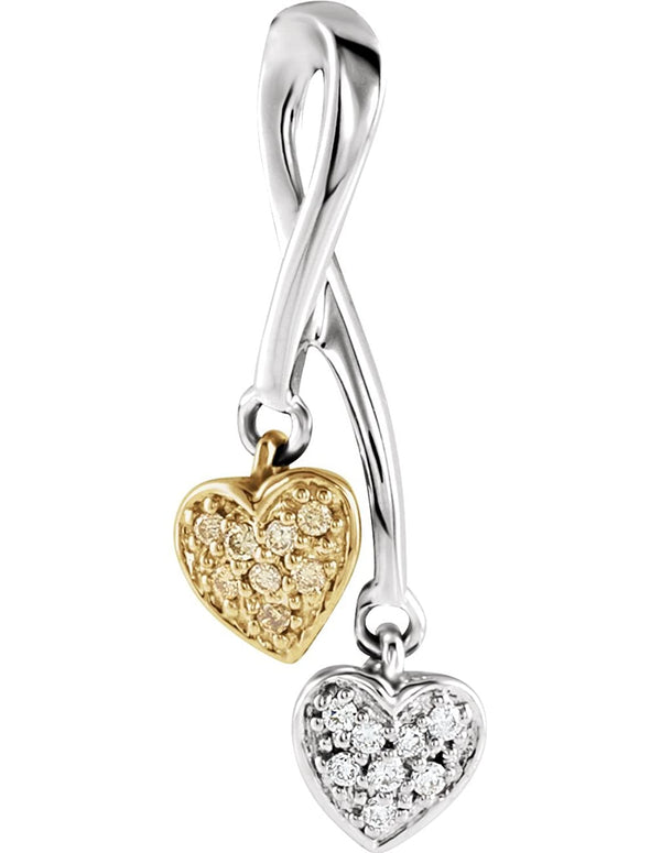 14k White and Yellow Gold Double Heart Pendant with Yellow and White Diamonds (GH Color, I1 Clarity, .08 Cttw)