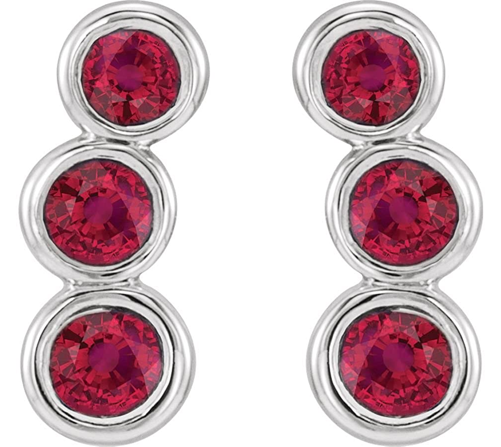 Ruby Three-Stone Ear Climbers, Rhodium-Plated 14k White Gold