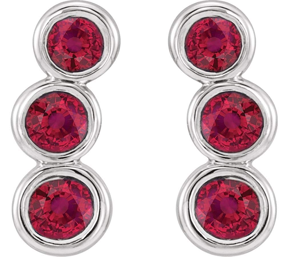 Platinum Ruby Three-Stone Ear Climbers