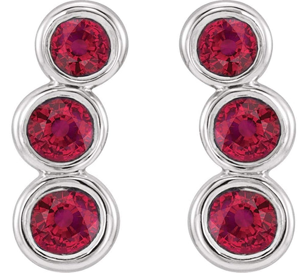 Platinum Ruby Three-Stone Ear Climbers