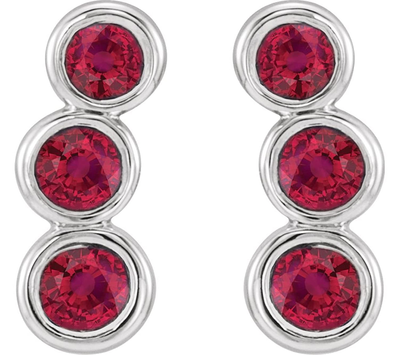 Ruby Three-Stone Ear Climbers, Sterling Silver