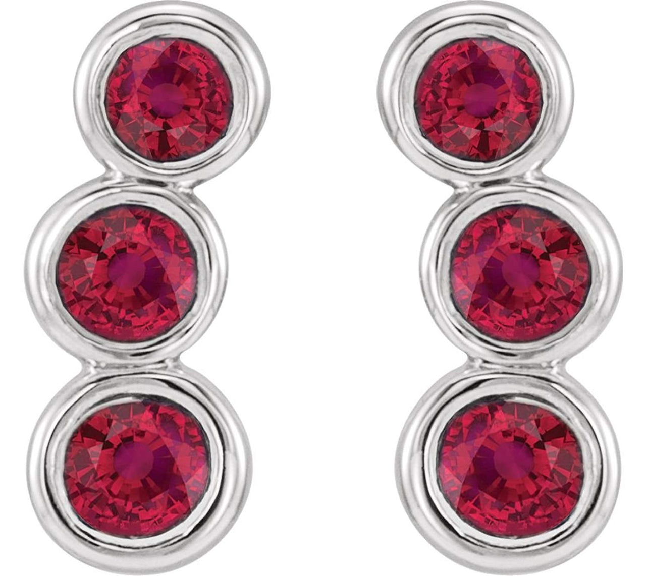 Chatham Created Ruby Three-Stone Ear Climbers, Rhodium-Plated 14k White Gold