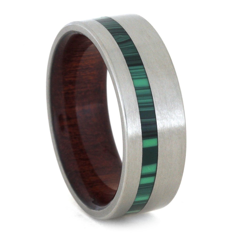 Synthetic Green Malachite, Matte Titanium 8mm Comfort-Fit Bloodwood Wedding Band