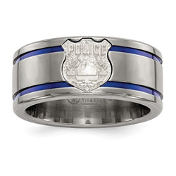 Edward Mirell Titanium Blue Anodized with SS Police Shield Tag 10mm Flat Band
