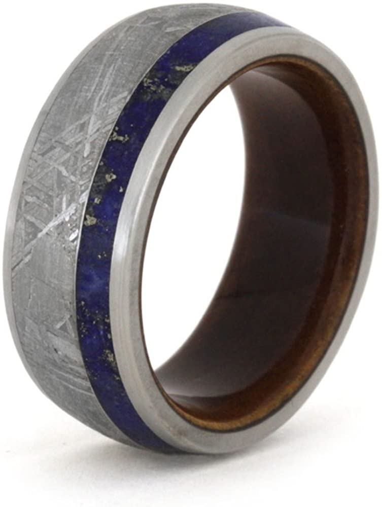 Lapis Lazuli, Gibeon Meteorite, Wood Sleeve 9mm Comfort-Fit Titanium Brushed Band, Size 14.25