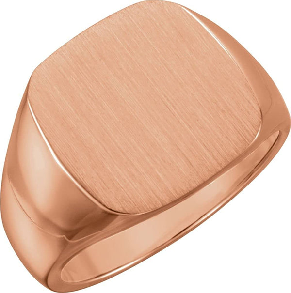 Men's Open Back Brushed Signet Semi-Polished 14k Rose Gold Ring (16mm) Size 10