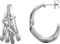 Diamond Nest Design J Hoop Earrings, Rhodium-Plated 14k White Gold (1/3 Ctw, Color G-H, Clarity I1)