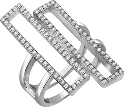 Double Rectangle Geometric Diamond Ring, 14k White Gold, (1/2 Ctw, Color H+, Clarity I1), Size 7