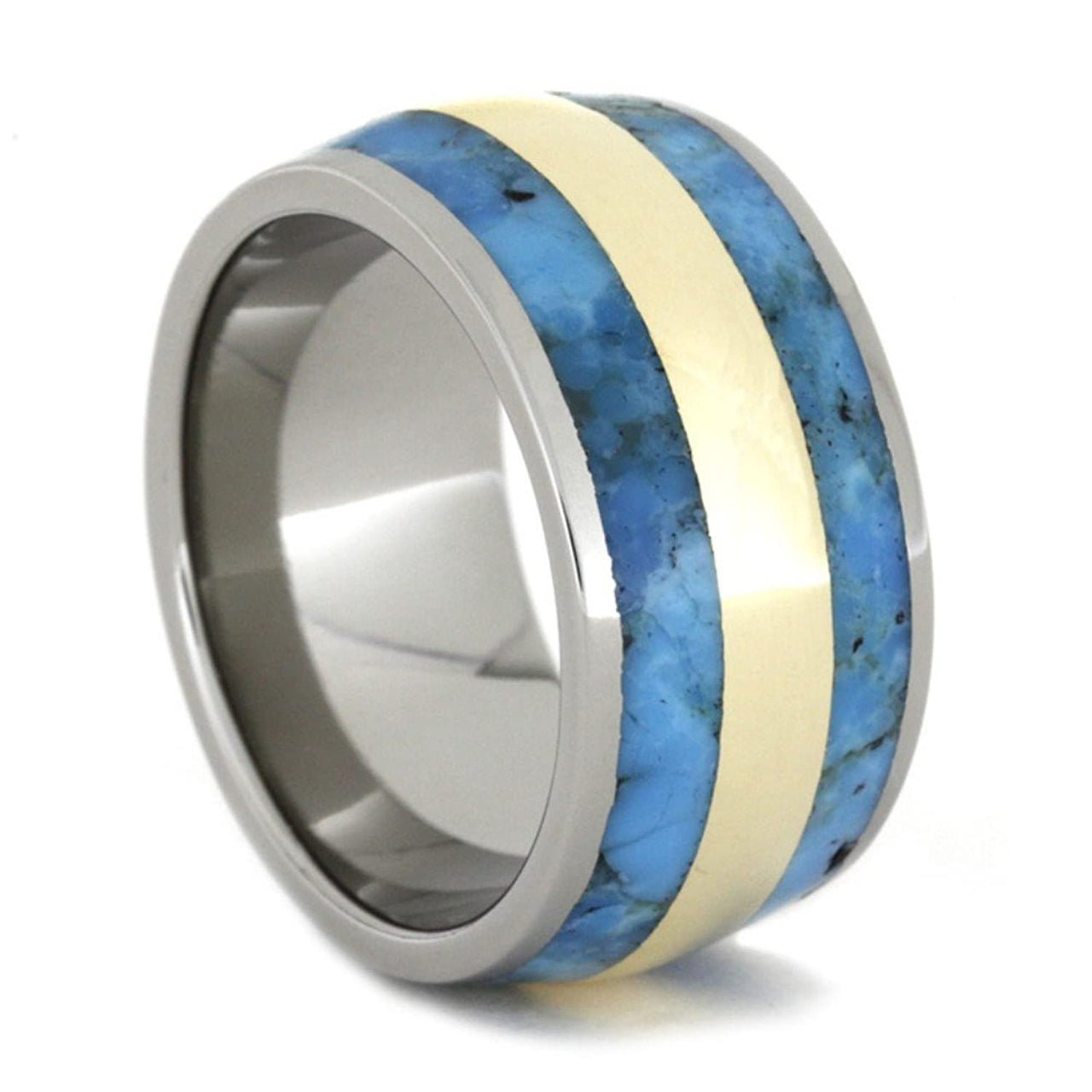 Turquoise, 14k Yellow Gold Inlay 11.5mm Comfort-Fit Titanium Wedding Band