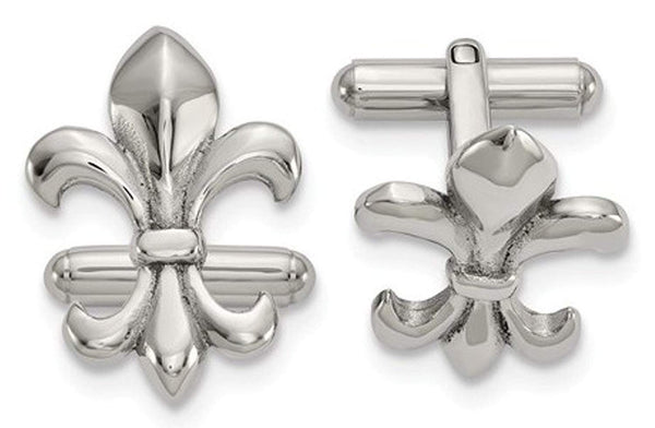 Stainless Steel Satin Fleur De Lis, Bullet Back Cuff Links