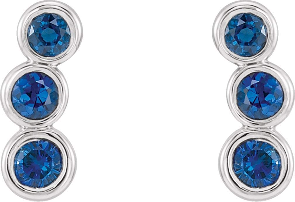 Platinum Blue Sapphire Three-Stone Ear Climbers