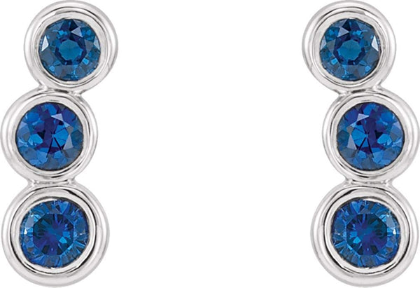 Platinum Blue Sapphire Three-Stone Ear Climbers