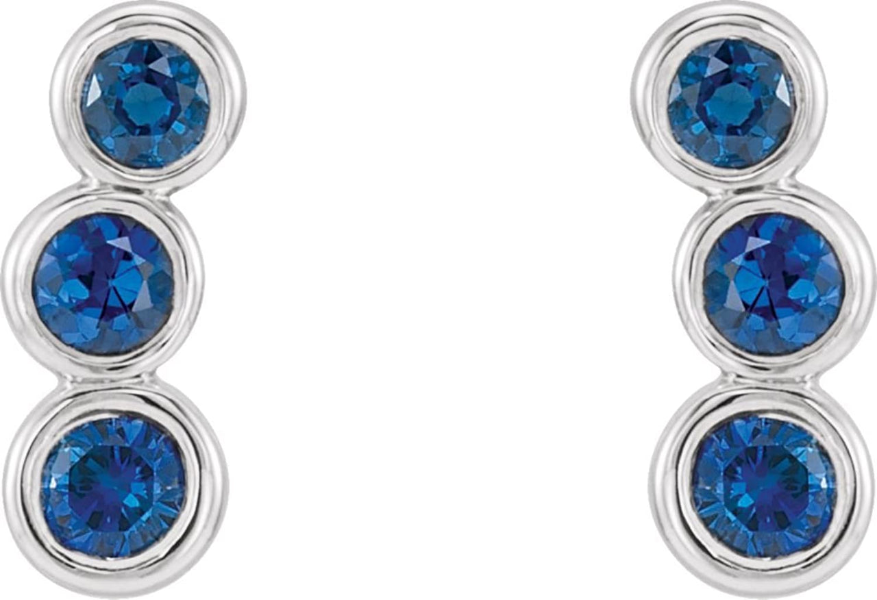 Chatham Created Blue Sapphire Three-Stone Ear Climbers, Sterling Silver