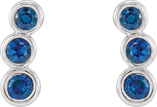 Chatham Created Blue Sapphire Three-Stone Ear Climbers, Sterling Silver
