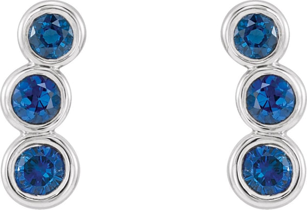 Blue Zircon Three-Stone Ear Climbers, Sterling Silver