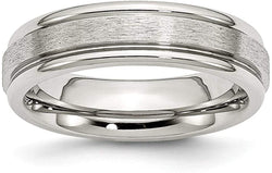 Stainless Steel 6mm Matte and Polished Comfort-Fit Band, Size 8.5