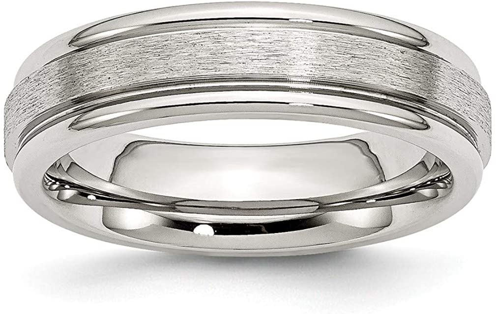 Stainless Steel 6mm Matte and Polished Comfort-Fit Band, Size 10