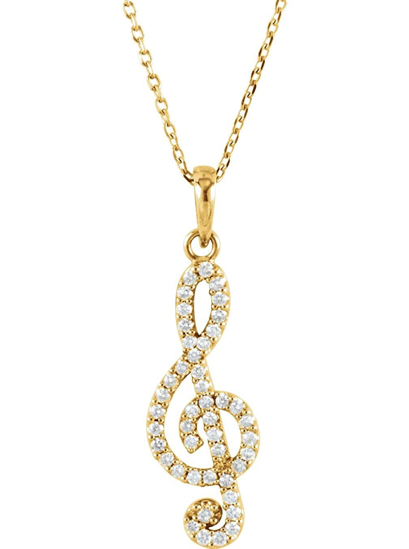 Petite Diamond Treble Clef 14k Yellow Gold Pendant Necklace, 16" (.25 Cttw)