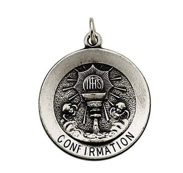 Sterling Silver Round Confirmation Pendant Medal, 18" (18.5 MM)