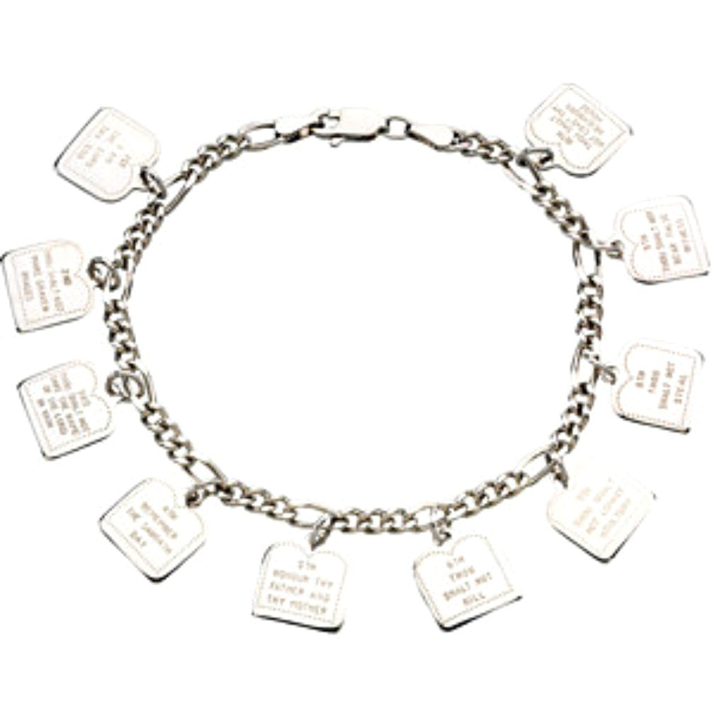 Sterling Silver Ten Commandments Charm Bracelet, 7"