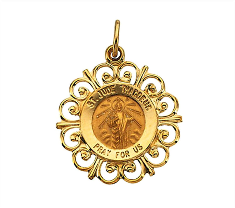 Rhodium Plated 14k Yellow Gold St. Jude Medal (18.5 MM)