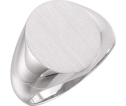 Mens Sterling Silver Brushed Round Signet Ring, Size 10, 16.00X14.00 MM