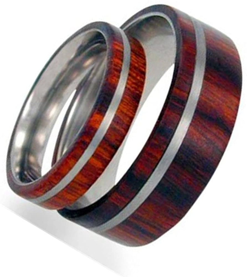 Titanium Pinstripe Ring, Ironwood, His and Hers Wedding Band Set, M14-F7