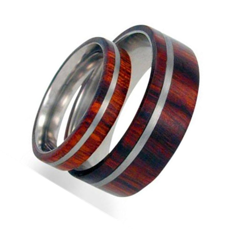 Titanium Pinstripe Ring, Ironwood, His and Hers Wedding Band Set, M10.5-F9.5