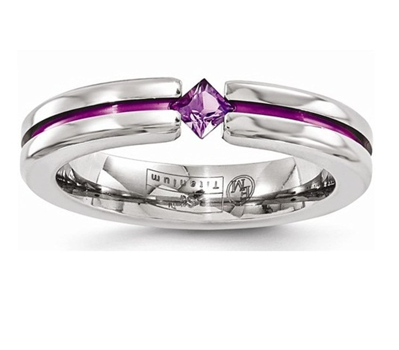 Radiance Collection Gray and Pink Titanium Amethyst Princess 4mm Band