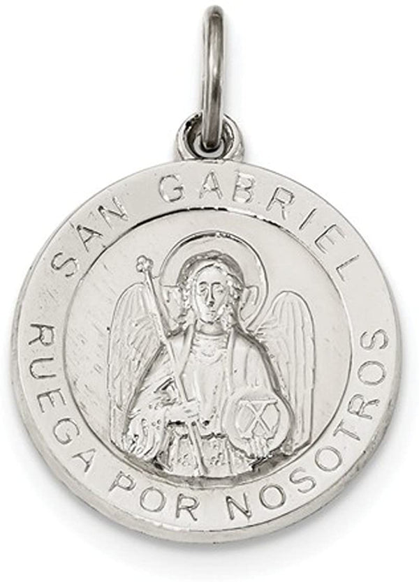 Rhodium-Plated Sterling Silver Spainsh St. Gabriel Medal Pendant (21X19MM)