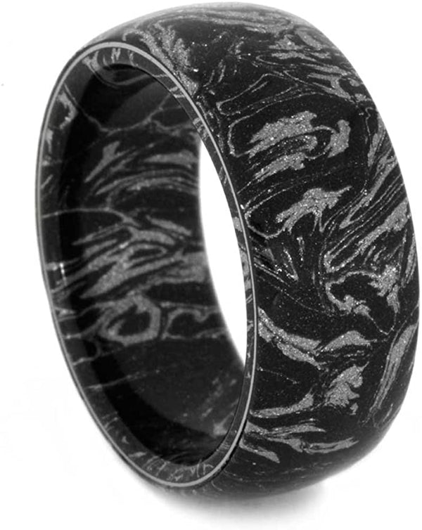 Black and White Composite Mokume Sleeve 10mm Comfort-Fit Matte Titanium Ring, Size 11