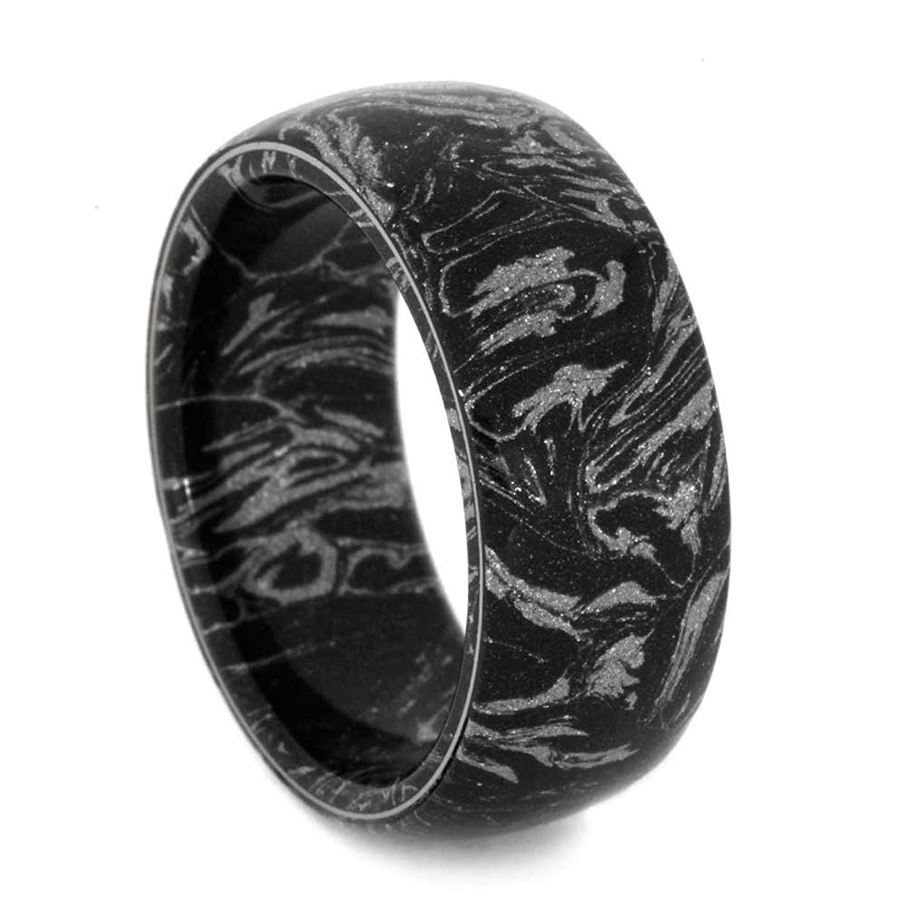 Black and White Composite Mokume Sleeve 10mm Comfort-Fit Matte Titanium Ring