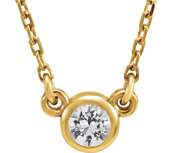 White Sapphire Solitaire 14k Yellow Gold Pendant Necklace, 16"