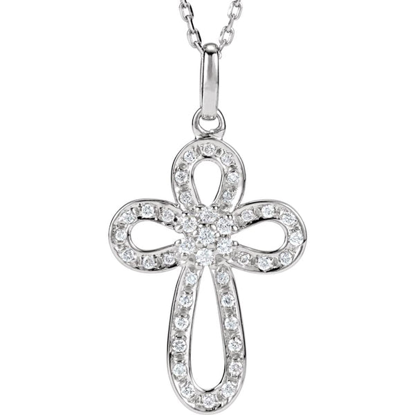 Sterling Silver Diamond Cross Necklace, 18" (1/5 Cttw.)