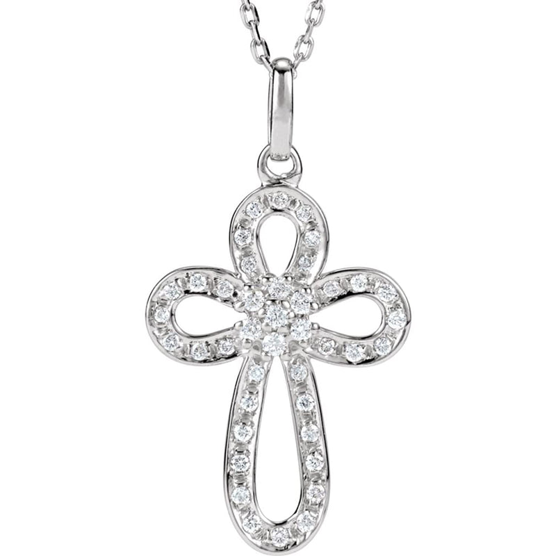 Sterling Silver Diamond Cross Necklace, 18" (1/5 Cttw.)