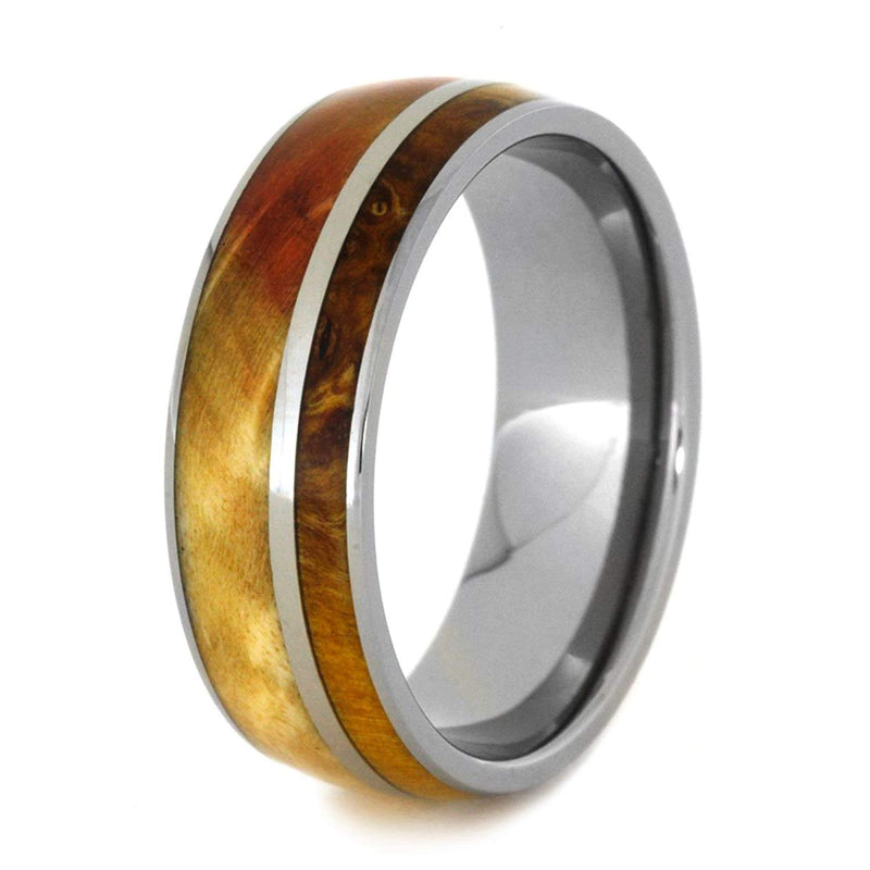 Flame Box Elder Burl, Gold Box Elder Burl Wood 8mm Comfort-Fit Titanium Wedding Band