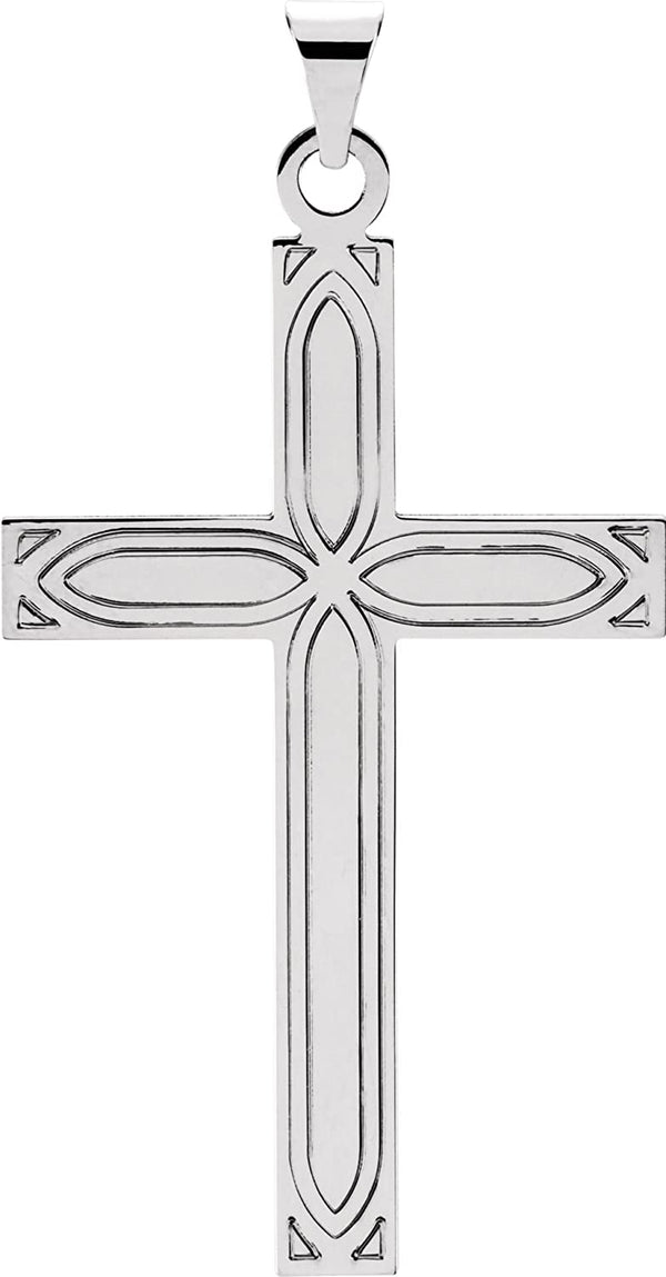 Christian Cross with Embossed Passion Cross 14k White Gold Pendant