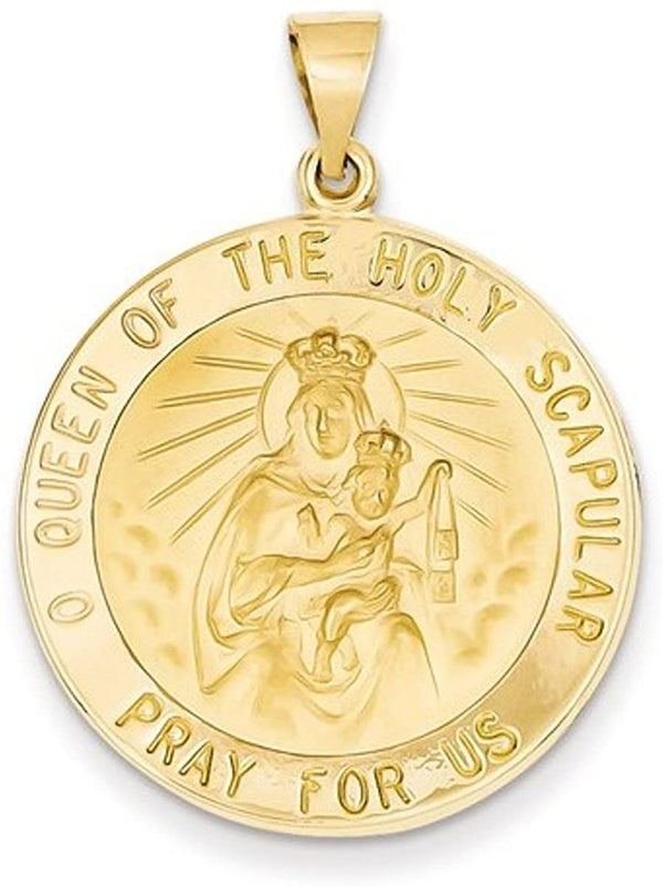 14k Yellow Gold Queen of the Holy Scapular Reversible Medal Pendant (28X25MM)