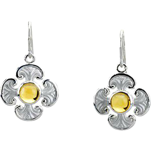 Citrine Cabochon Cross Earrings, 14k White Gold