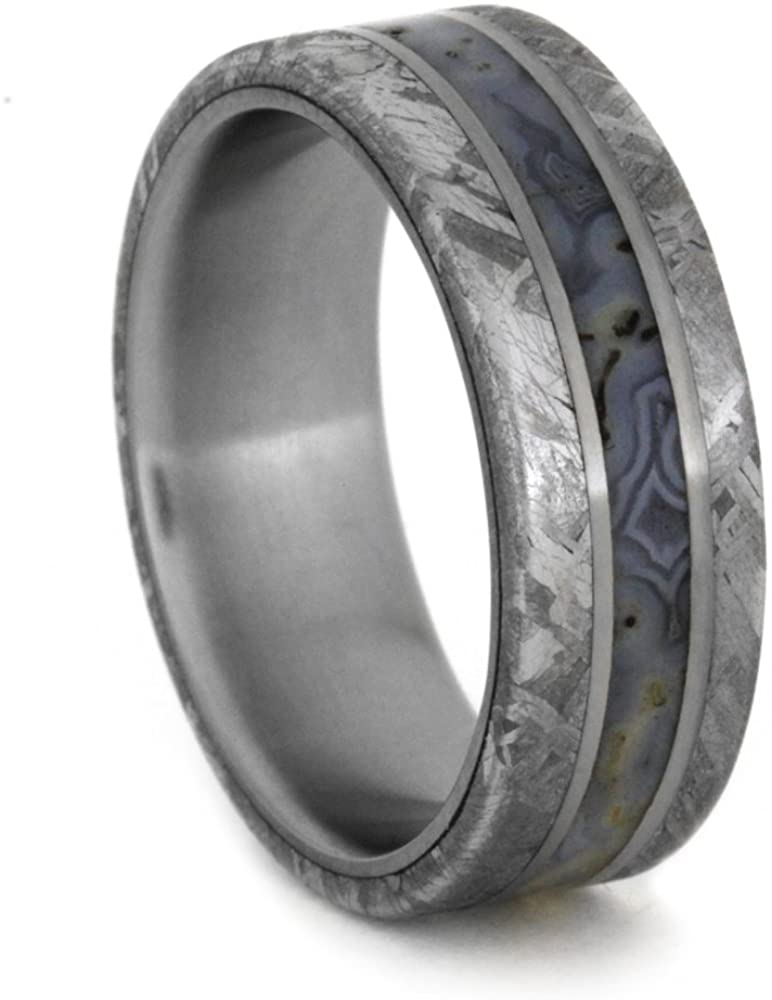 Dinosaur Bone and Gibeon Meteorite 7mm Comfort-Fit Matte Titanium Band