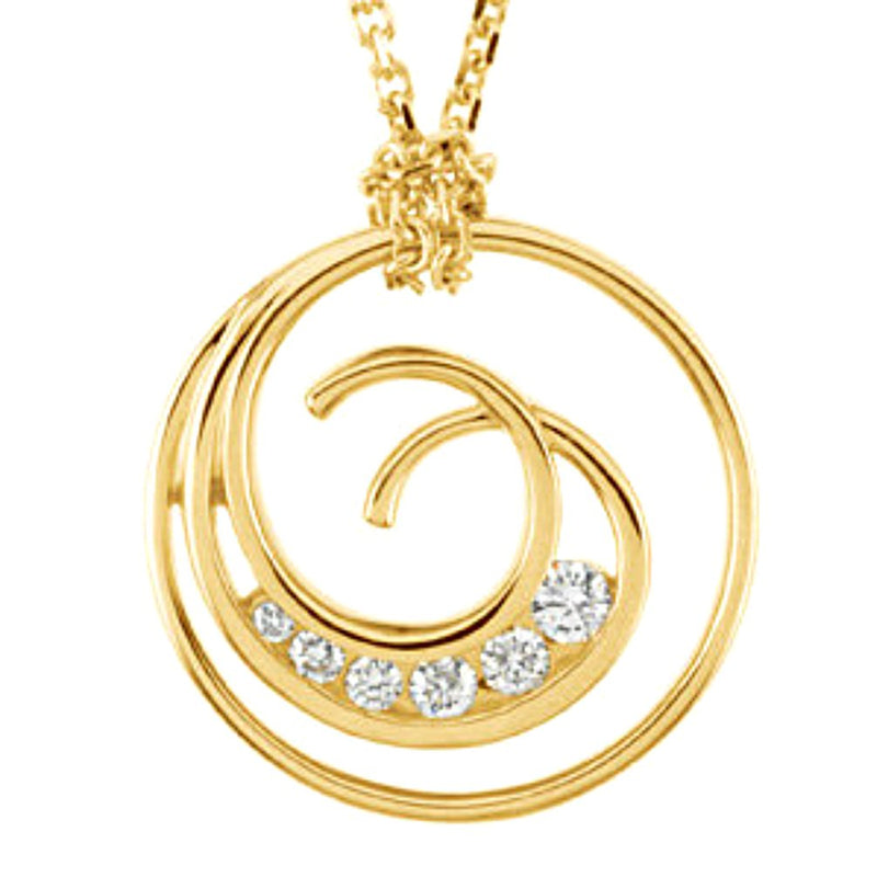 6-Stone Diamond 'Journey' Swirl 14k Yellow Gold Pendant Necklace, 18" (1/3 Ctw, GH Color, I1 Clarity)