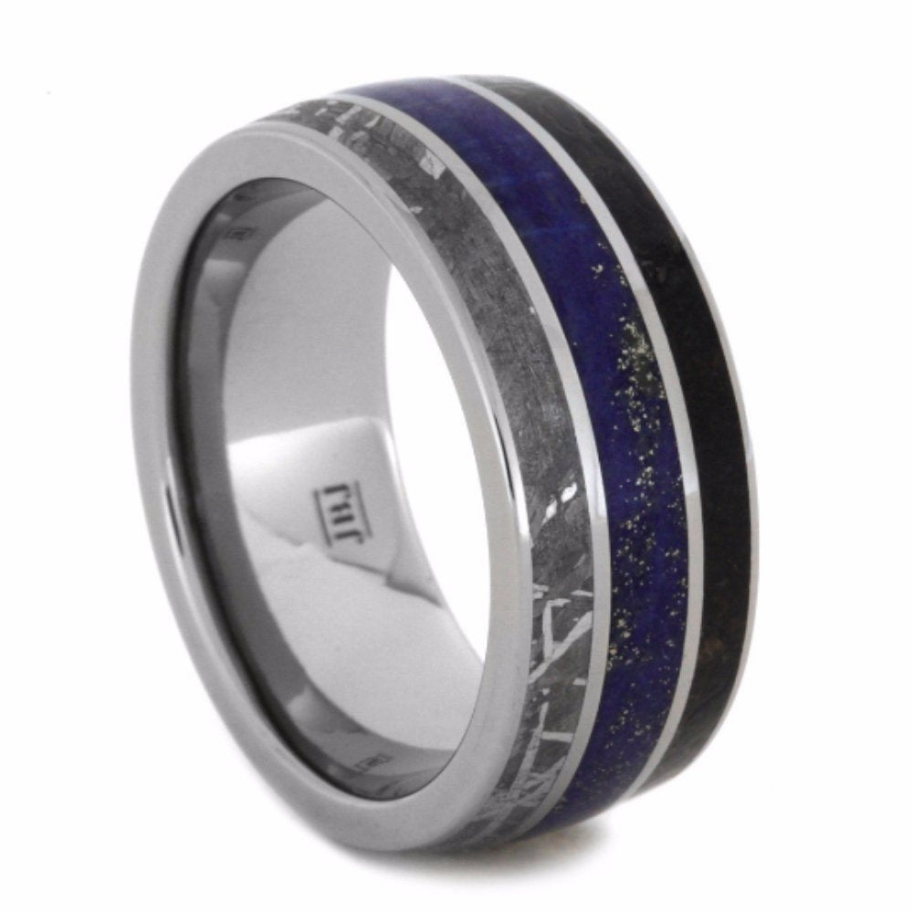 Dinosaur Bone, Gibeon Meteorite, Lapis Lazuli 10mm Comfort-Fit Titanium Wedding Band