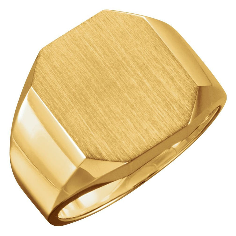 Men's 18k Yellow Gold Brushed Octagon Signet Ring, 16 X 14mm